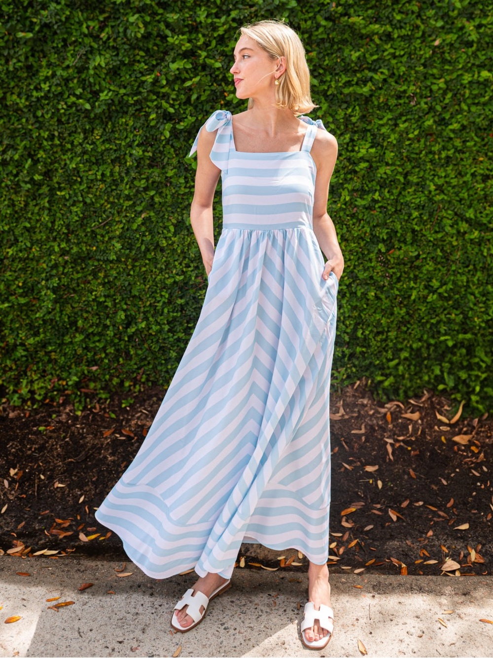 Sail to Sable x Style Charade Light Blue & White Striped Megan Maxi Dress
